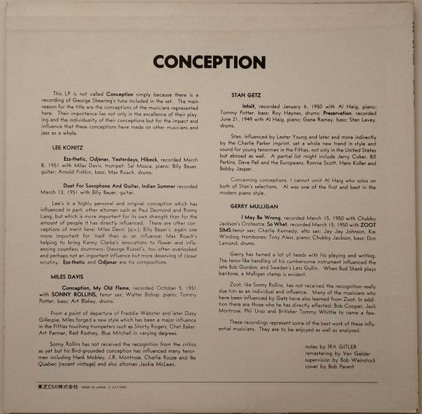 Miles Davis - Conception (Vinyl, LP, Compilation, Reissue, Remastered) Near Mint (NM or M-) / Near Mint (NM or M-)