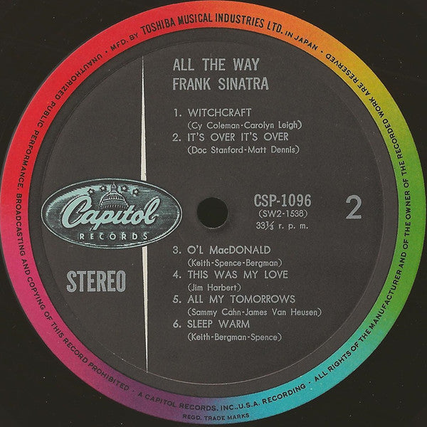 Frank Sinatra - All The Way (Vinyl, LP, Compilation, Stereo) Very Good Plus (VG+) / Very Good (VG)