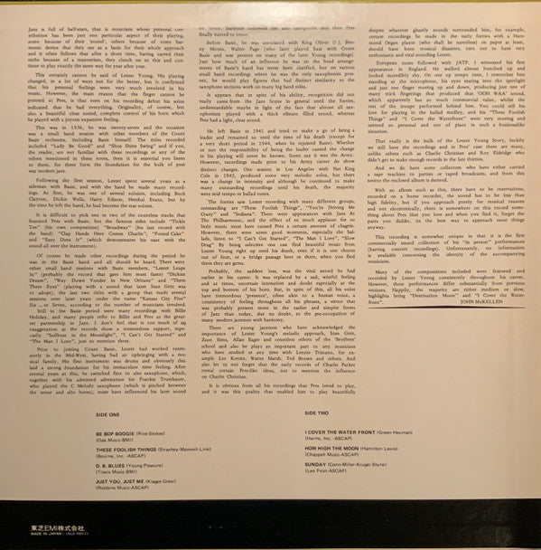 Lester Young - Just You, Just Me (Vinyl, LP, Album, Reissue, Mono) Very Good (VG) / Very Good (VG)