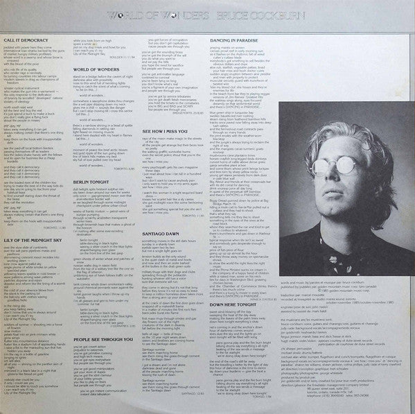 Bruce Cockburn - World Of Wonders (Vinyl, LP, Album, Promo) Very Good (VG) / Very Good (VG)