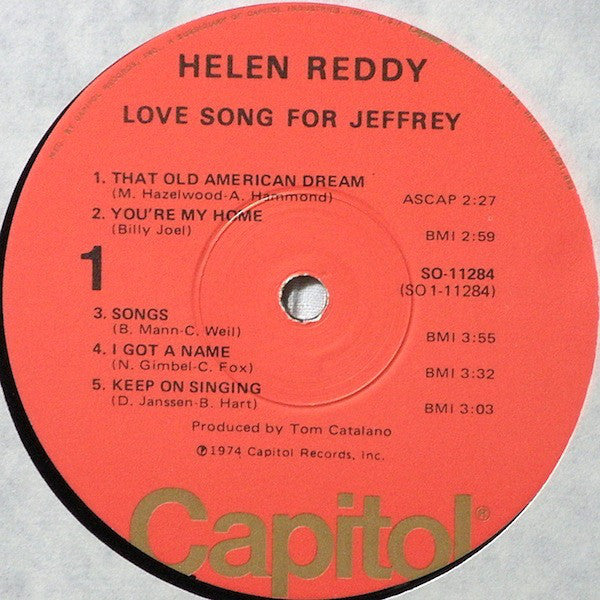 Helen Reddy - Love Song For Jeffrey (Vinyl, LP, Album) Good Plus (G+) / Very Good Plus (VG+)