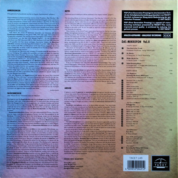 Georg Rox Quartet - Das Mikrofon Vol. II (Vinyl, LP, Limited Edition, Numbered, Repress) Near Mint (NM or M-) / Very Good Plus (VG+)