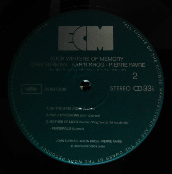 John Surman - Such Winters Of Memory (Vinyl, LP, Album) Very Good Plus (VG+) / Very Good Plus (VG+)
