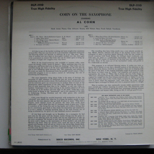 Al Cohn Quintet - Cohn On The Saxophone (Vinyl, LP, Album, Mono, Re...
