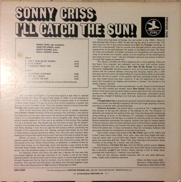 Sonny Criss - I'll Catch The Sun! (Vinyl, LP, Album)