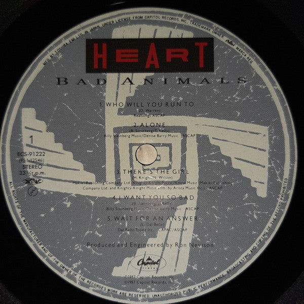 Heart - Bad Animals (Vinyl, LP, Album) Very Good Plus (VG+) / Very Good Plus (VG+)