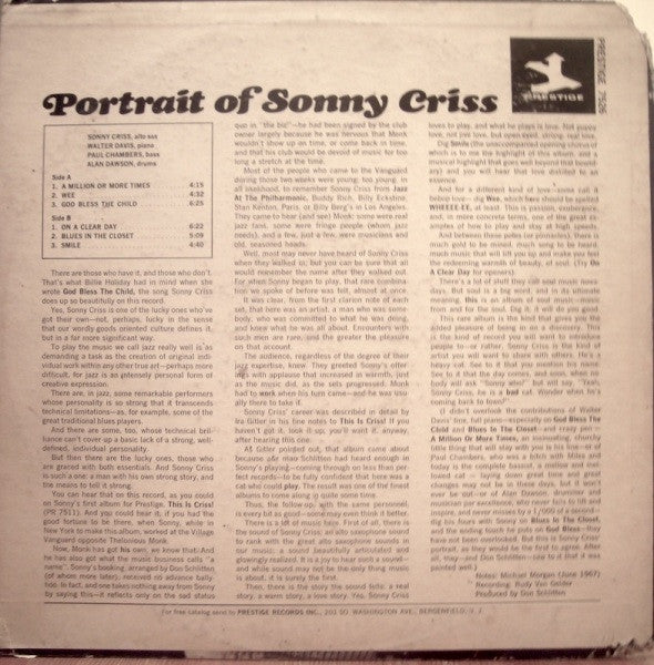 Sonny Criss - Portrait Of Sonny Criss (Vinyl, LP, Album, Stereo) Good Plus (G+) / Very Good Plus (VG+)