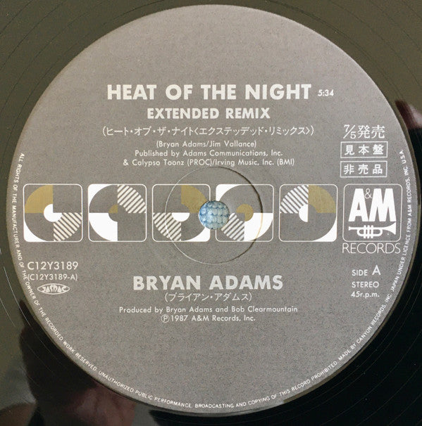 Bryan Adams - Heat Of The Night (Vinyl, 12", 45 RPM, Single, Promo) Very Good Plus (VG+) / Very Good Plus (VG+)