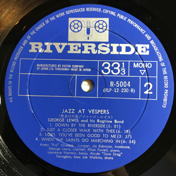 George Lewis' Ragtime Band - Jazz At Vespers (Vinyl, LP, Album, Mono) Very Good Plus (VG+) / Good Plus (G+)