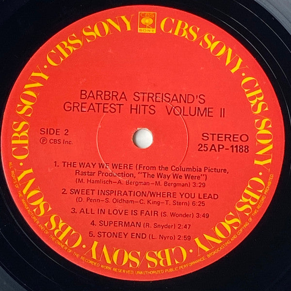 Barbra Streisand - Barbra Streisand's Greatest Hits (Volume 2) (Vinyl, LP, Compilation, Stereo) Very Good (VG) / Very Good (VG)