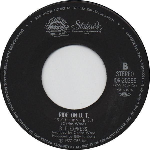B.T. Express - Shout It Out / Ride On B.T. (Vinyl, 7", 45 RPM) Very Good Plus (VG+) / Very Good Plus (VG+)
