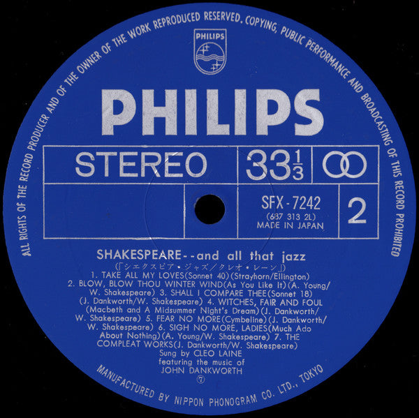 Cleo Laine - Shakespeare – And All That Jazz (Vinyl, LP, Album, Stereo) Very Good (VG) / Very Good (VG)