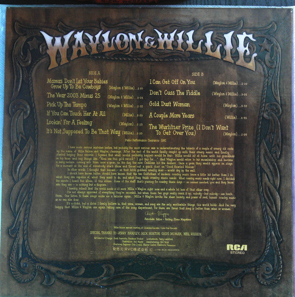 Waylon Jennings & Willie Nelson - Waylon & Willie (Vinyl, LP, Album, Stereo) Very Good Plus (VG+) / Very Good Plus (VG+)