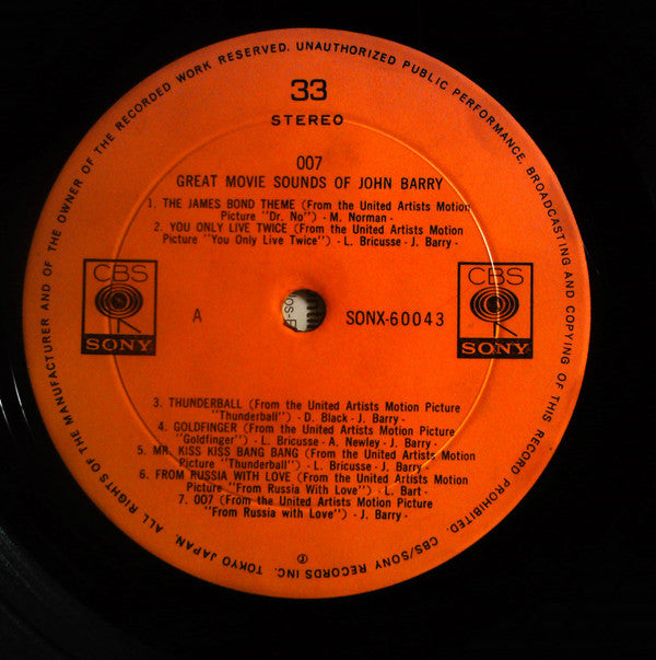 John Barry & His Orchestra - 007 - Great Movie Sounds Of John Barry (Vinyl, LP, Compilation, Stereo) Very Good (VG) / Very Good (VG)