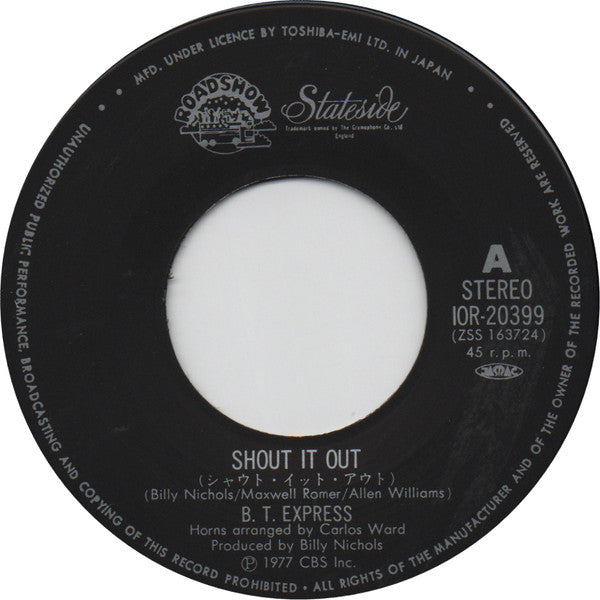 B.T. Express - Shout It Out / Ride On B.T. (Vinyl, 7", 45 RPM) Very Good Plus (VG+) / Very Good Plus (VG+)