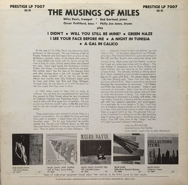 Miles Davis - The Musings Of Miles (Vinyl, LP, Album, Reissue, Mono) Near Mint (NM or M-) / Very Good Plus (VG+)