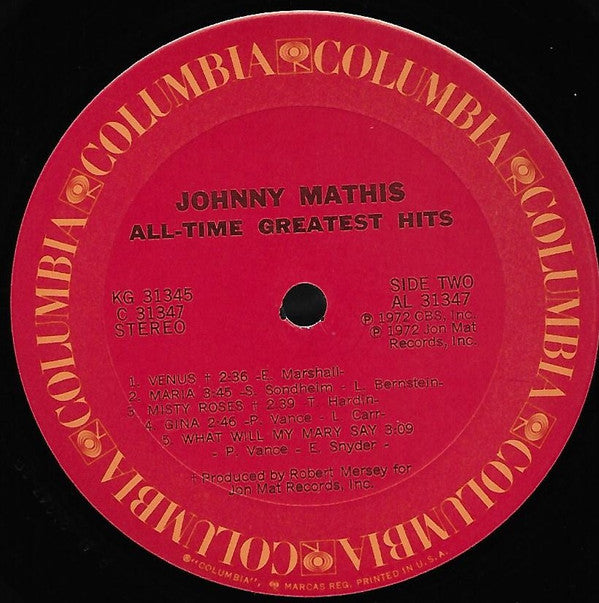 Johnny Mathis - Johnny Mathis' All-Time Greatest Hits (2xVinyl, LP, Compilation, Reissue) Very Good Plus (VG+) / Very Good (VG)