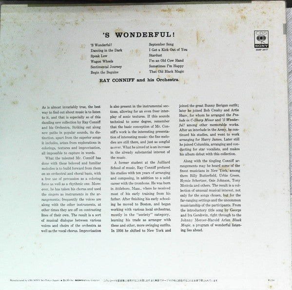 Ray Conniff - 'S Wonderful! (Vinyl, LP, Album, Reissue, Mono) Very Good Plus (VG+) / Very Good (VG)