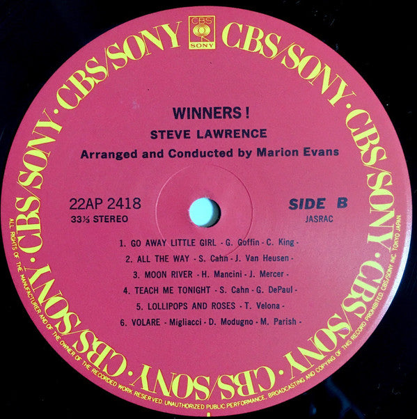 Steve Lawrence (2) - Winners! (Vinyl, LP, Album, Reissue, Stereo) Very Good Plus (VG+) / Near Mint (NM or M-)