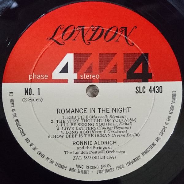 Ronnie Aldrich - Romance In The Night - 夜のテーマ (Vinyl, LP, Album, Stereo) Very Good (VG) / Very Good (VG)