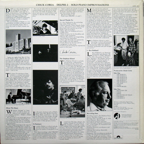 Chick Corea - Delphi 2 Solo Piano Improvisations (Vinyl, LP, Album, Stereo) Very Good Plus (VG+) / Very Good (VG)
