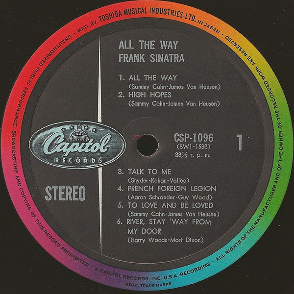 Frank Sinatra - All The Way (Vinyl, LP, Compilation, Stereo) Very Good Plus (VG+) / Very Good (VG)