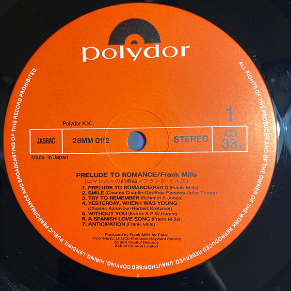 Frank Mills - Prelude To Romance (Vinyl, LP, Album, Stereo)