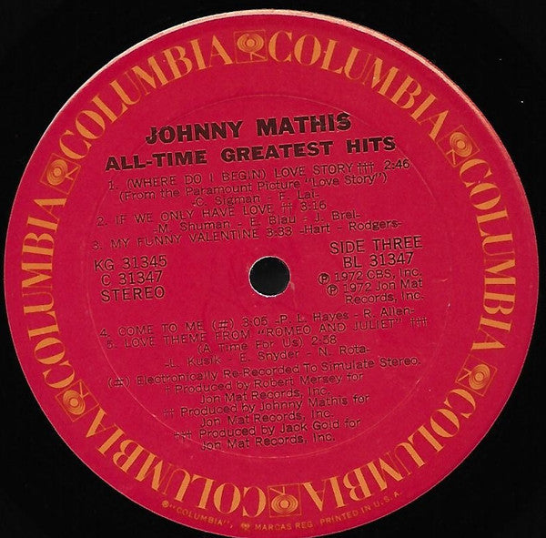 Johnny Mathis - Johnny Mathis' All-Time Greatest Hits (2xVinyl, LP, Compilation, Reissue) Very Good Plus (VG+) / Very Good (VG)