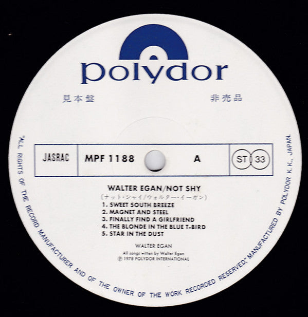 Walter Egan - Not Shy (Vinyl, LP, Album, Promo) Very Good Plus (VG+) / Very Good Plus (VG+)