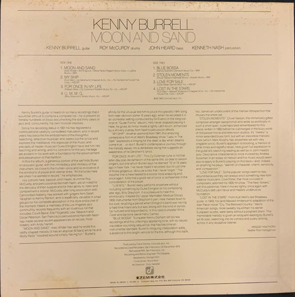 Kenny Burrell - Moon And Sand (Vinyl, LP, Album) Very Good Plus (VG+) / Good Plus (G+)