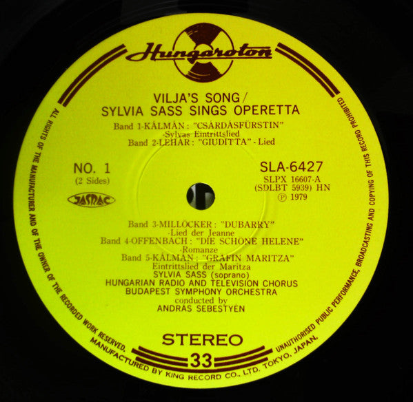 Sylvia Sass - Operetta Songs (Vinyl, LP) Very Good Plus (VG+) / Very Good Plus (VG+)
