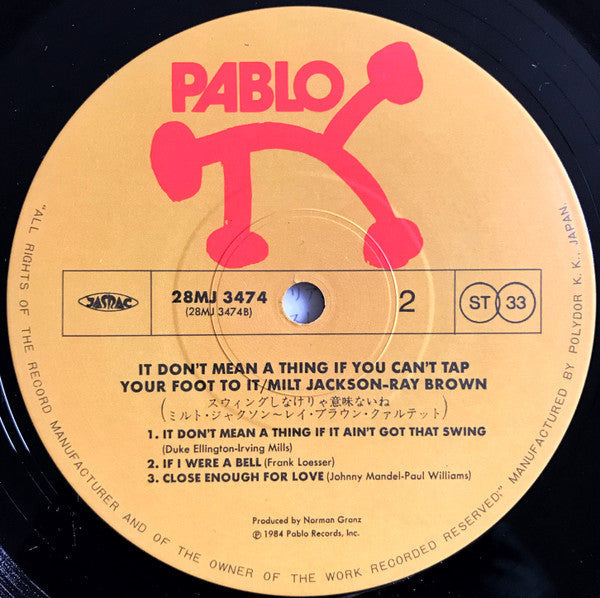 Milt Jackson Ray Brown Quartet - "It Don't Mean A Thing If You Can't Tap Your Foot To It" (Vinyl, LP, Album, Reissue, Stereo) Near Mint (NM or M-) / Very Good Plus (VG+)