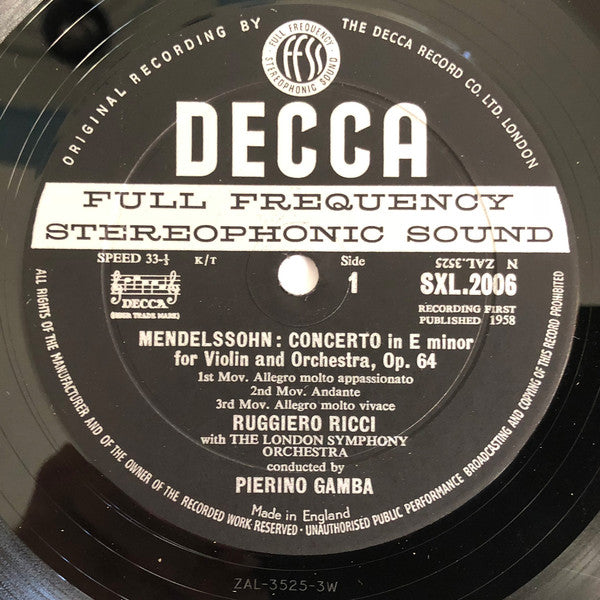 Felix Mendelssohn-Bartholdy - Violin Concertos (Vinyl, LP, Repress, Stereo) Very Good (VG) / Very Good (VG)