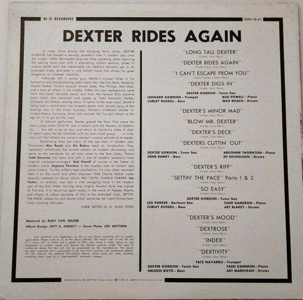 Dexter Gordon - Dexter Rides Again (Vinyl, LP, Album, Reissue, Mono)