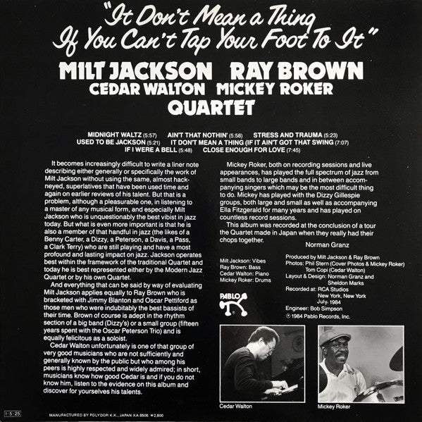 Milt Jackson Ray Brown Quartet - "It Don't Mean A Thing If You Can't Tap Your Foot To It" (Vinyl, LP, Album, Reissue, Stereo) Near Mint (NM or M-) / Very Good Plus (VG+)