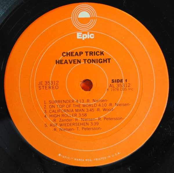 Cheap Trick - Heaven Tonight (Vinyl, LP, Album) Very Good Plus (VG+) / Very Good (VG)