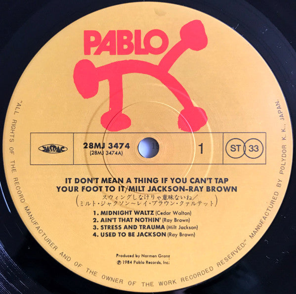 Milt Jackson Ray Brown Quartet - "It Don't Mean A Thing If You Can't Tap Your Foot To It" (Vinyl, LP, Album, Reissue, Stereo) Near Mint (NM or M-) / Very Good Plus (VG+)