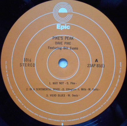 Dave Pike Quartet - Pike's Peak (Vinyl, LP, Album, Reissue) Very Good Plus (VG+) / Very Good Plus (VG+)