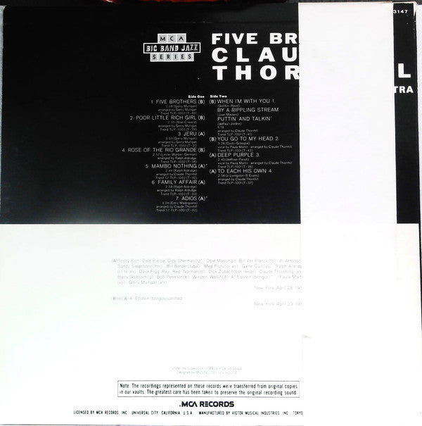 Claude Thornhill And His Orchestra - Claude Thornhill And His Orchestra Play The Great Jazz Arrangements Of Gerry Mulligan And Ralph Aldrich (Vinyl, LP, Album, Promo, Reissue) Very Good (VG) / Very Good (VG)