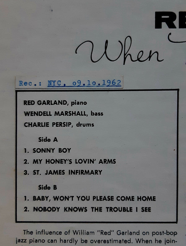 Red Garland - When There Are Gray Skies (Vinyl, LP, Album, Reissue, Stereo) Very Good (VG) / Fair (F)