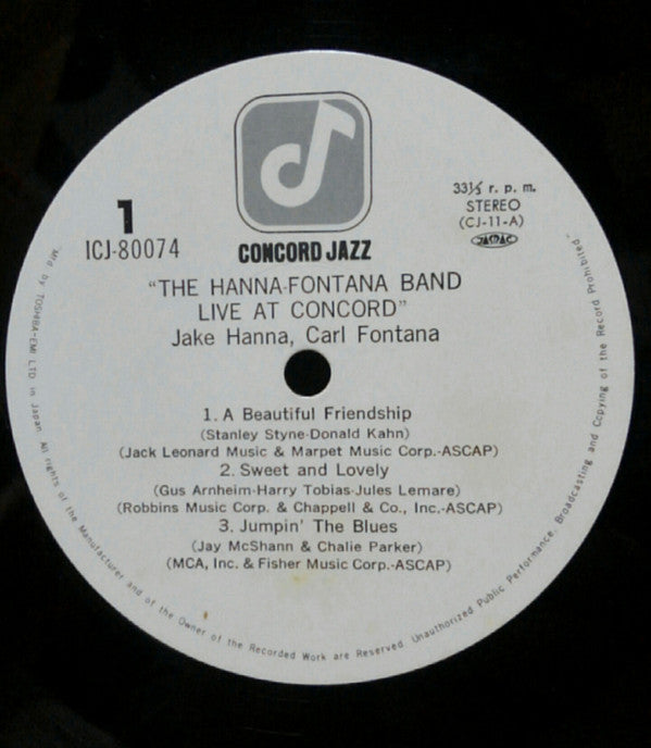 The Hanna-Fontana Band - Live At Concord (Vinyl, LP, Album) Very Good Plus (VG+) / Very Good (VG)