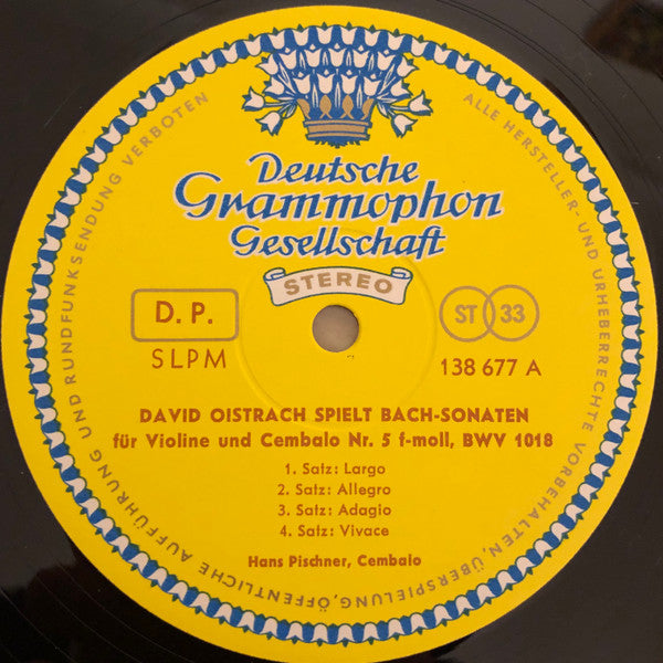 David Oistrach - David Oistrakh Plays Bach Sonatas (Vinyl, LP, Stereo) Very Good Plus (VG+) / Very Good Plus (VG+)