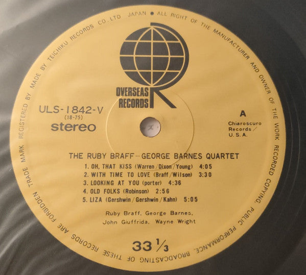 Ruby Braff / George Barnes Quartet - The Ruby Braff George Barnes Quartet (Vinyl, LP, Album, Reissue) Very Good (VG) / Very Good (VG)
