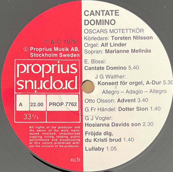 Oscars Motettkör - Cantate Domino (Vinyl, LP, Reissue, Stereo) Very Good Plus (VG+) / Very Good Plus (VG+)