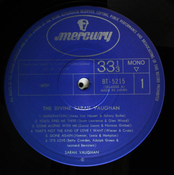 Sarah Vaughan - The Divine Sarah Vaughan (Vinyl, LP, Album, Mono) Very Good (VG) / Very Good (VG)