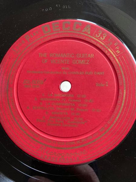 Vicente Gomez - The Romantic Guitar Of Vicente Gomez (Vinyl, 12", Album) Very Good (VG) / Very Good Plus (VG+)