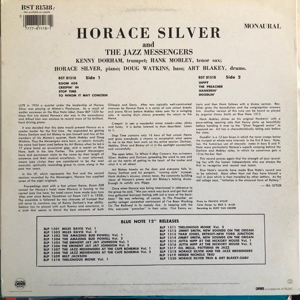 Horace Silver - Horace Silver And The Jazz Messengers (Vinyl, LP, Compilation, Mono) Very Good (VG) / Very Good Plus (VG+)