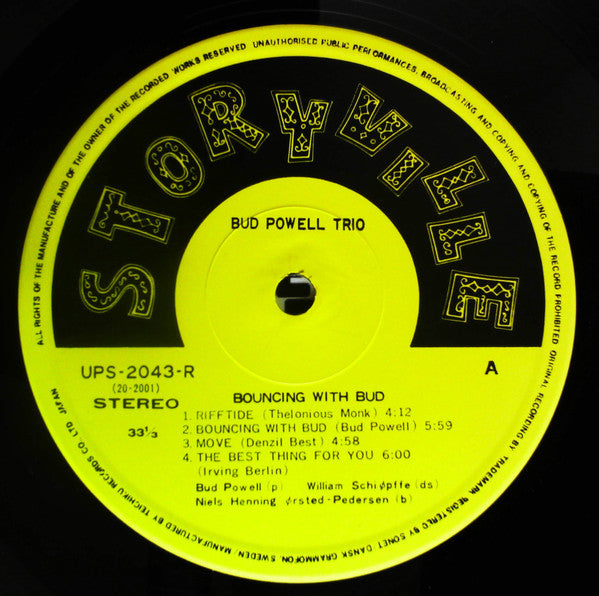 The Bud Powell Trio - Bouncing With Bud (Vinyl, LP, Album, Reissue, Stereo) Very Good (VG) / Good Plus (G+)