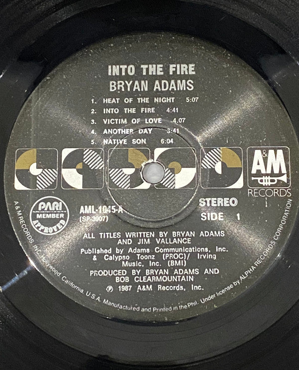 Bryan Adams - Into The Fire (Vinyl, LP, Stereo) Very Good Plus (VG+) / Very Good Plus (VG+)