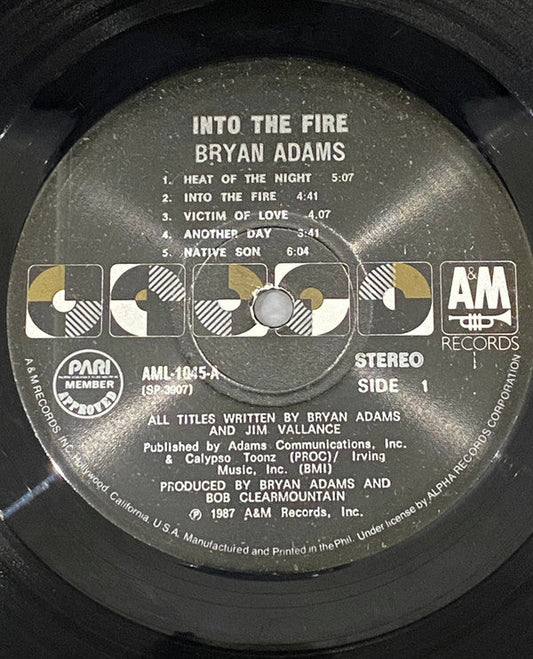 Bryan Adams - Into The Fire (Vinyl, LP, Stereo) Very Good Plus (VG+) / Very Good Plus (VG+)